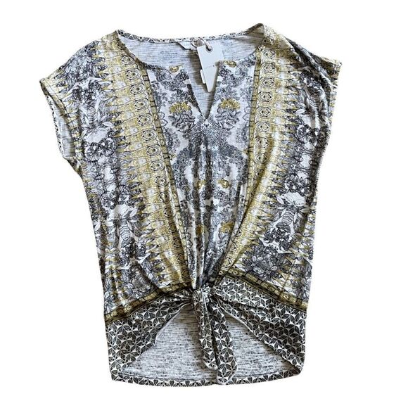 Lucky Brand Tie Front Women’s Medallion Print Boho Style Top Size Small NWT - Picture 5 of 14